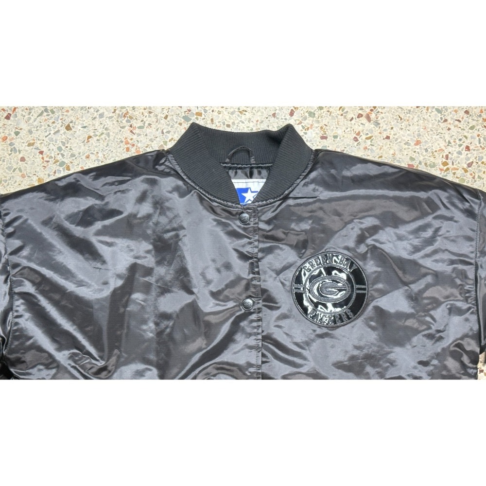 Starter G-III NFL Green Bay Packers Black Satin Long Sleeve Bomber Jacket Size L - Picture 2 of 13